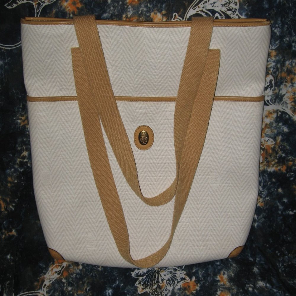 ❤️RARE! MARK CROSS ITALY White XL Shopper Tote Bag Purse